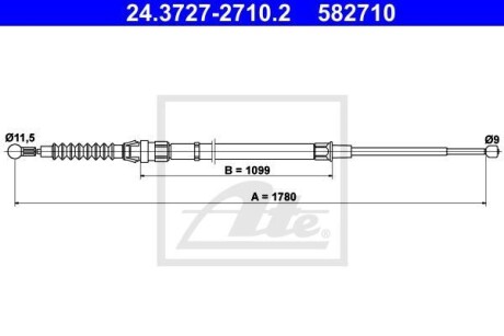 Трос гальмівний SKODA RAPID 12- /L+P/ ATE 24.3727-2710.2