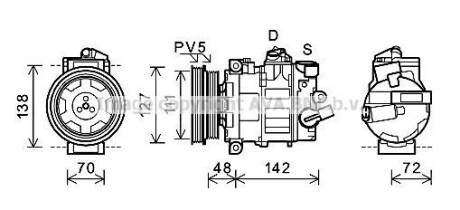 AVA VW Компресор кондиціонера Audi A1/3,Q2/3, TT, Seat, Skoda Fabia, Octavia II,III, Roomster, SuperB, Caddy III, Golf V,VI,VII, Jetta, Passat, Tiguan, Touran AVA COOLING AIAK359