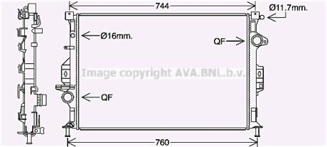 Радиатор охлаждения двигателя Ford Mondeo 2,0i 10>14, 2,0-2,2TDCI 10>14, Focus, C-Max 2,0TDCI 11> AVA AVA COOLING FDA2425