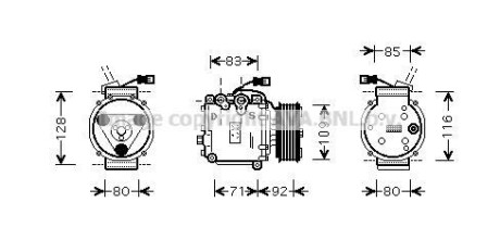 Компресор кондиціонера HONDA ACCORD V, ACCORD VI, CIVIC VII, CIVIC VIII, PRELUDE V, STREAM 02.96-12.12 AVA QUALITY COOLING AVA COOLING HDAK169