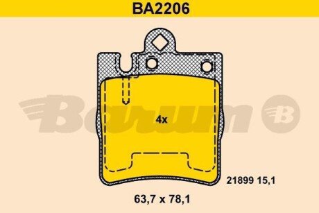 Комплект тормозных колодок, дисковый механизм BARUM BA2206