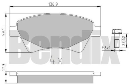 КОЛОДКИ ТОРМОЗНЫЕ RENAULT KANGOO 98> ПЕРЕД Bendix 510229