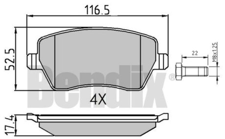 КОЛОДКИ ТОРМОЗНЫЕ RENAULT KANGOO 08> ПЕРЕД Bendix 510459 (фото 1)