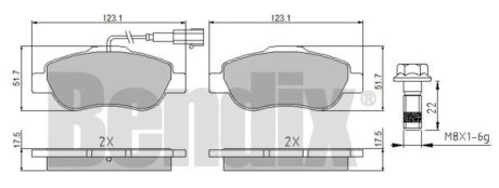 КОЛОДКИ ТОРМОЗНЫЕ FIAT FIORINO 07> ПЕРЕД 1-ДАТЧИК Bendix 510559