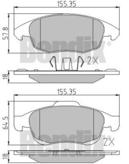 КОЛОДКИ ТОРМОЗНЫЕ CITROEN BERLINGO 08> ПЕРЕД БЕЗ ДАТЧИКА Bendix 510565