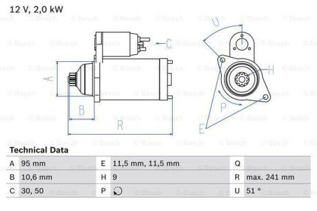 Стартер BOSCH 0986016031