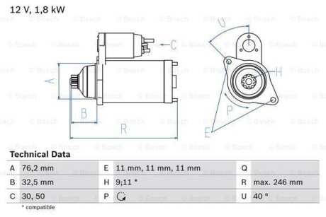 Стартер BOSCH 0 986 017 000