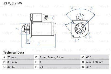 Стартер BOSCH 0986020091