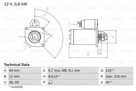 Стартер BOSCH 0 986 021 590 (фото 1)