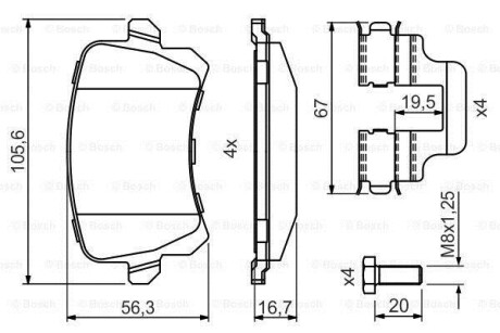 Комплект гальмівних колодок з 4 шт. дисків BOSCH 0986494731