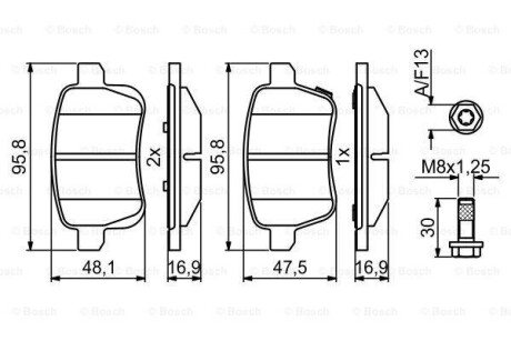 Дисковые тормозные колодки, комплект BOSCH 0986494825