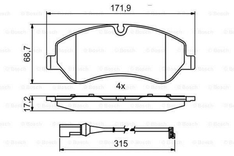 Комплект тормозных колодок из 4 шт. дисков BOSCH 0986494844