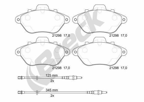 Гальмівні колодки, дискове гальмо (набір) BRECK 212980070110
