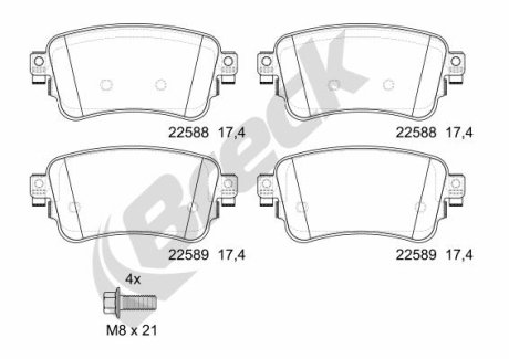 Гальмівні колодки, дискові BRECK 22588 00 703 00