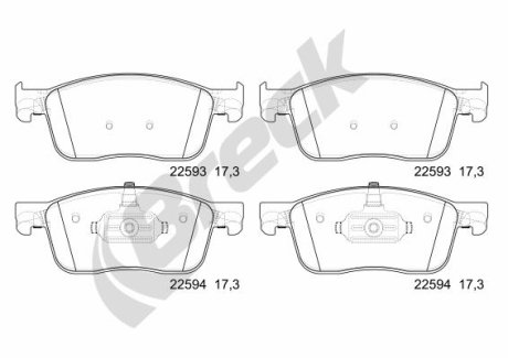 Гальмівні колодки, дискові BRECK 22593 00 703 00
