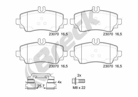 Гальмівні колодки, дискове гальмо (набір) BRECK 230701070120