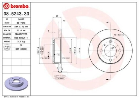 Тормозной диск BREMBO 08.5243.30