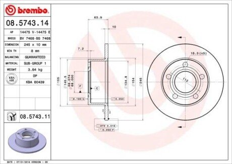 Тормозной диск BREMBO 08.5743.14