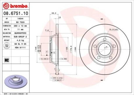 Тормозной диск BREMBO 08675110