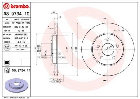 Тормозной диск BREMBO 08.9734.10