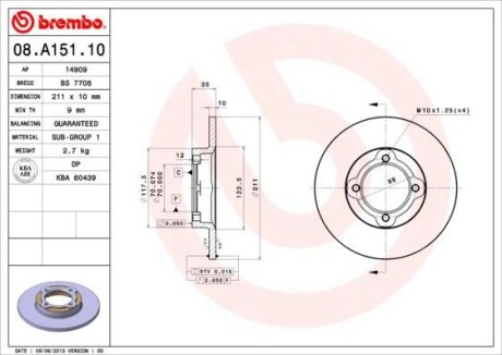 Гальмівний диск BREMBO 08A15110