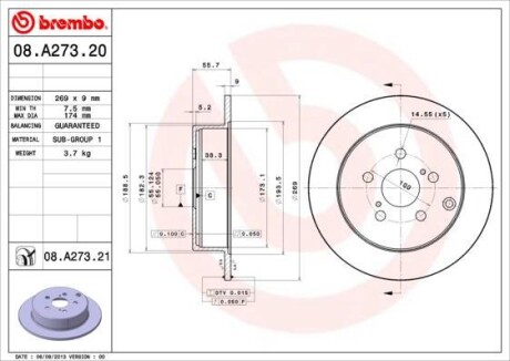 Тормозной диск BREMBO 08A27321 (фото 1)