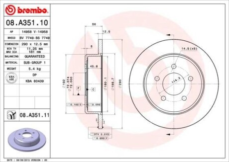 Тормозной диск BREMBO 08A35111