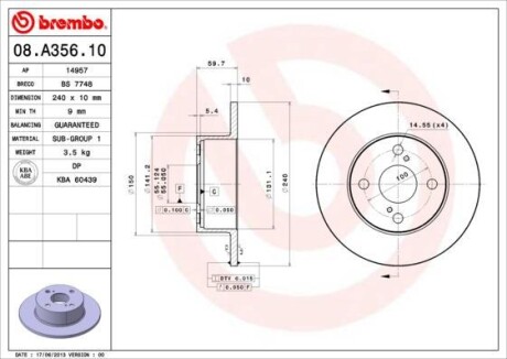 Тормозной диск BREMBO 08A35610