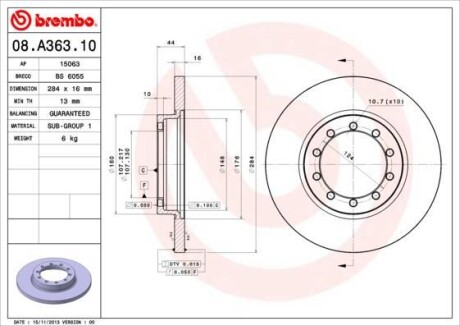 Тормозной диск BREMBO 08A36310