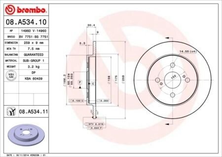 Тормозной диск BREMBO 08A53411