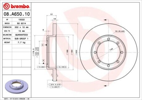 Диск гальмівний MOVANO MASTER 10- tyі BREMBO 08A65010