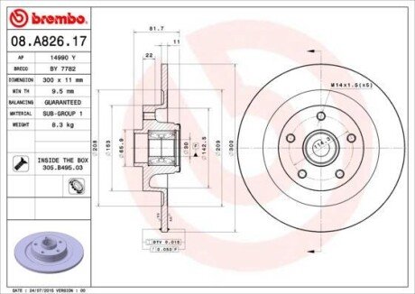 Гальмівний диск з підшипником BREMBO 08.A826.17