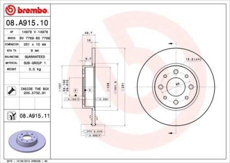 Тормозные диски BREMBO 08.A915.10