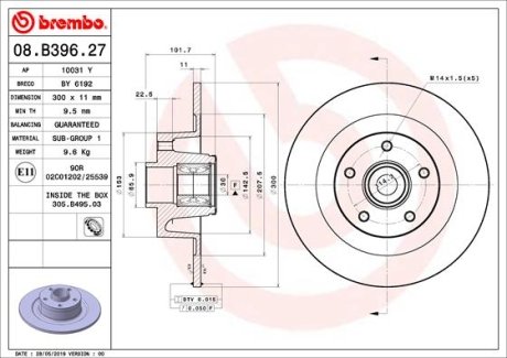 Тормозной диск BREMBO 08B39627