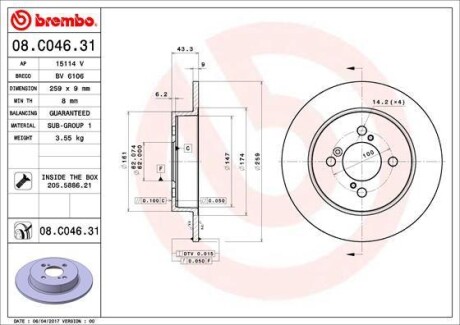 Тормозной диск BREMBO 08C04631