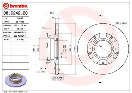 Тормозной диск BREMBO 08C24220