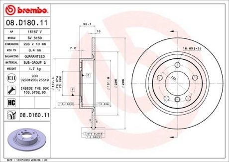 Тормозной диск BREMBO 08D18011