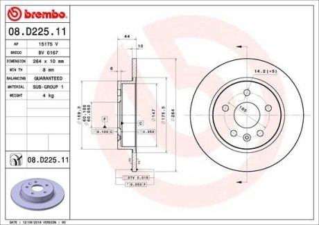 Диск гальмівний BREMBO 08D22511