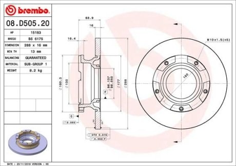 Tarcza ham. TRANSIT 12- BREMBO 08D50520