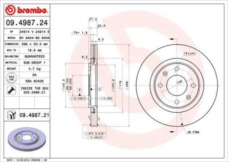 Тормозной диск BREMBO 09.4987.24