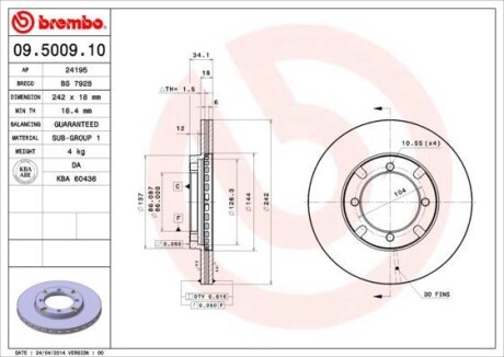 Гальмівний диск BREMBO 09500910 (фото 1)