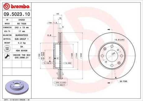 Тормозной диск BREMBO 09502310