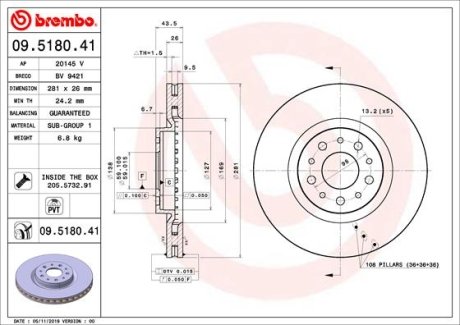 Тормозной диск BREMBO 09518041