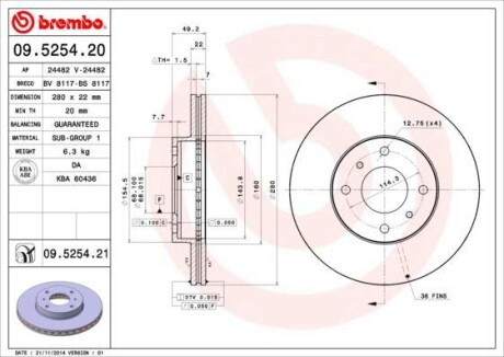 Диск тормозной BREMBO 09.5254.20