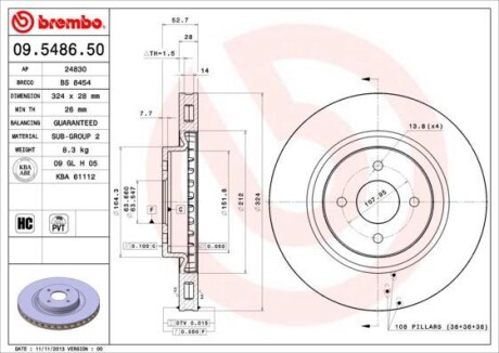 Тормозной диск BREMBO 09548650