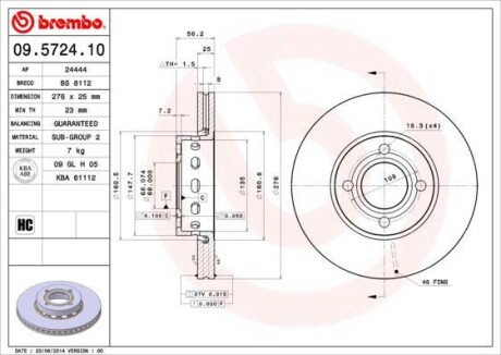 Гальмівний диск BREMBO 09572410