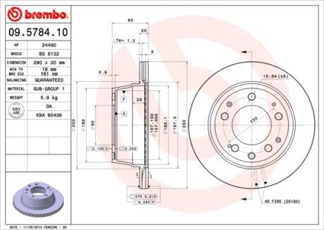 Тормозной диск BREMBO 09578410