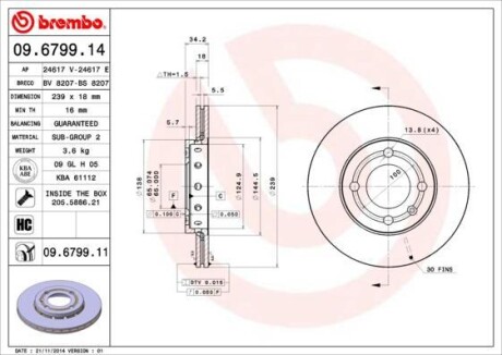 Тормозной диск BREMBO 09679911