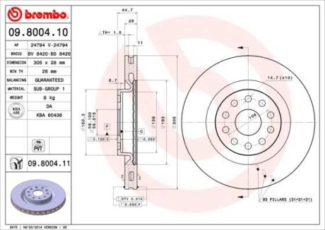 Тормозной диск BREMBO 09800411