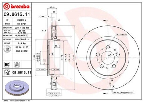 Тормозной диск BREMBO 09861511